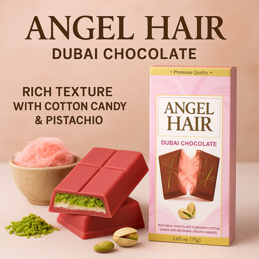 2 Pack 2.65 Oz Angel Hair Pink Chocolate Bars 🍫 Viral Pink Milk Chocolate with Cotton Candy & Pistachio Cream ✨ Trending Gourmet Snack Gift