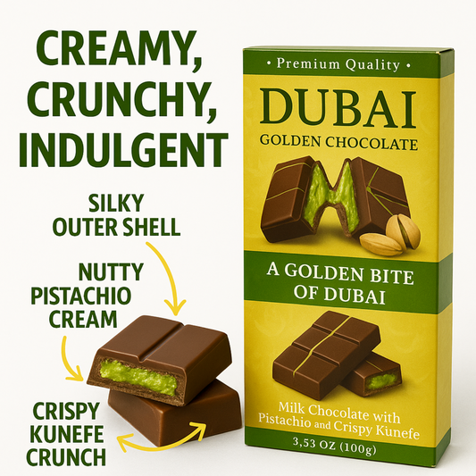 Dubai Chocolate Bars 2 Pack – Premium Milk Chocolate with Pistachio & Kunefe Filling | Luxury Exotic Treats | Golden Bite of Dubai