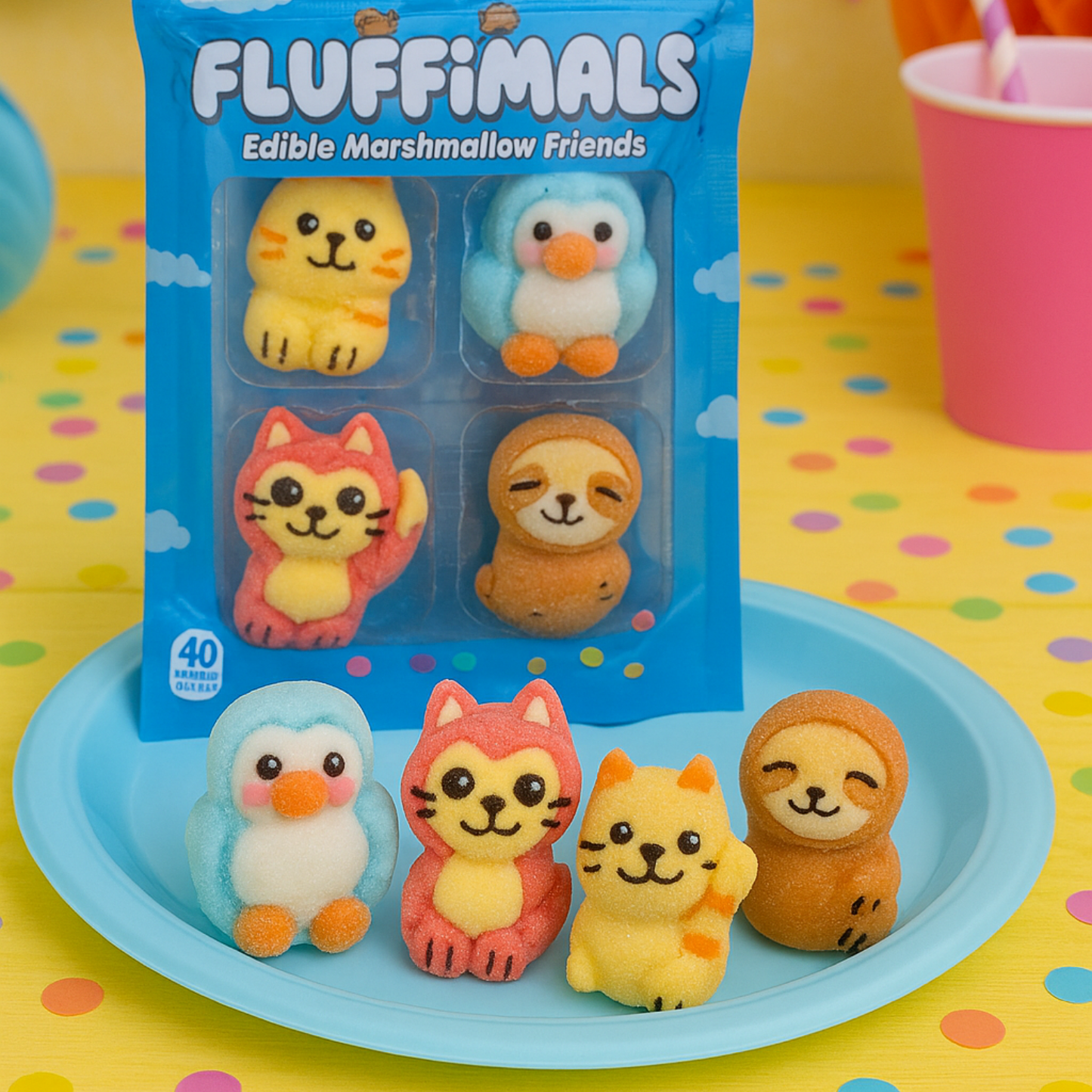 Fluffimals 4 Pcs Each Pack Edible Marshmallow Friends | Colorful 3D Animal-Shaped Candy Treats with Unique Flavors | Fun Character Snacks for Kids | Novelty Gift Set & Collectible Sweet Marshmallow Bites