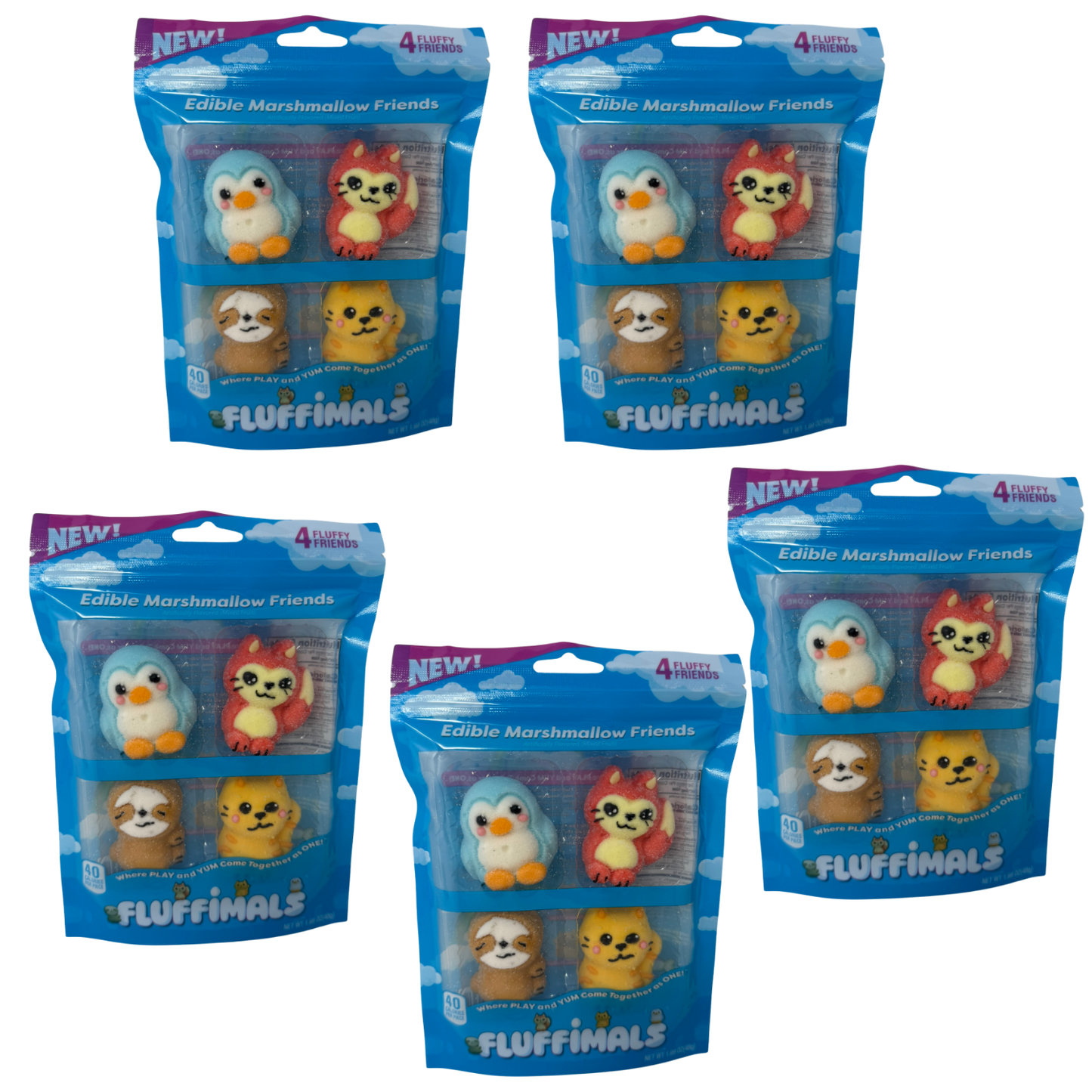 Fluffimals 4 Pcs Each Pack Edible Marshmallow Friends | Colorful 3D Animal-Shaped Candy Treats with Unique Flavors | Fun Character Snacks for Kids | Novelty Gift Set & Collectible Sweet Marshmallow Bites