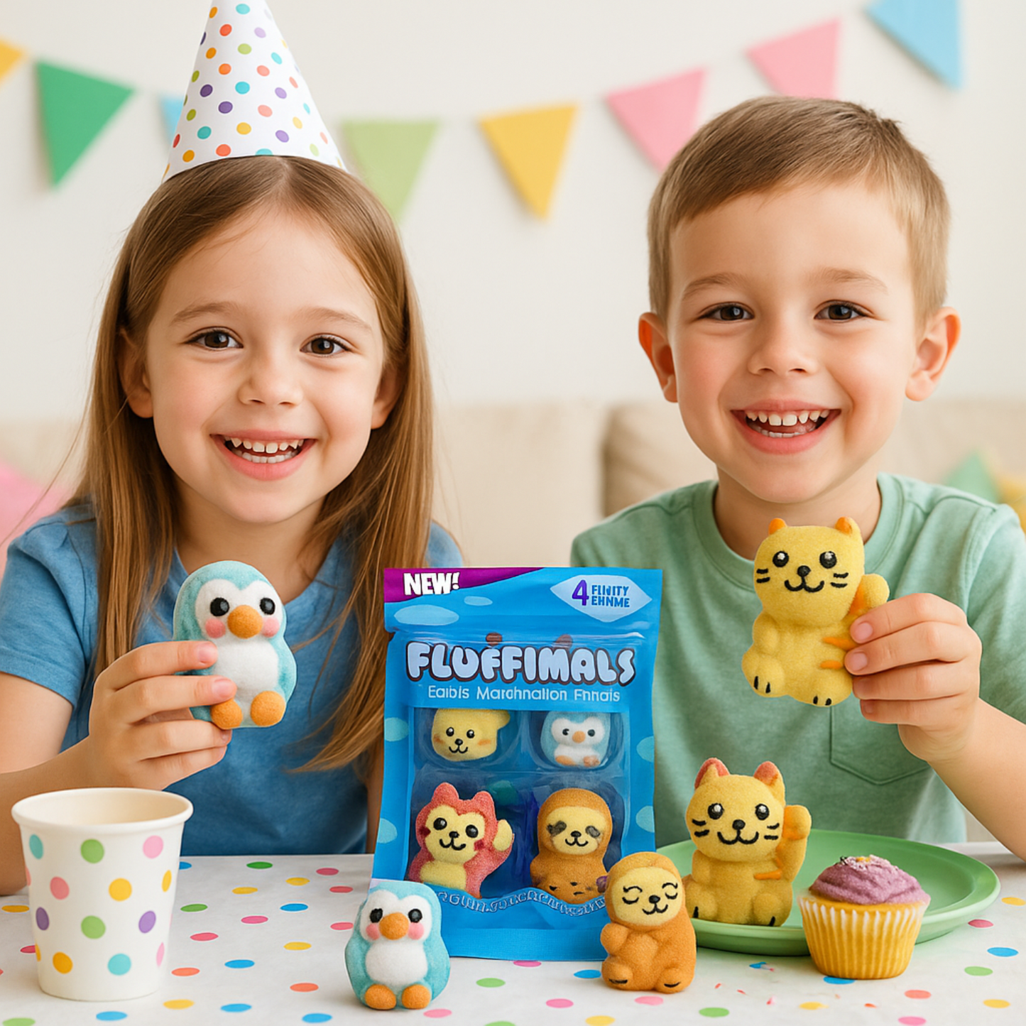 Fluffimals 4 Pcs Each Pack Edible Marshmallow Friends | Colorful 3D Animal-Shaped Candy Treats with Unique Flavors | Fun Character Snacks for Kids | Novelty Gift Set & Collectible Sweet Marshmallow Bites