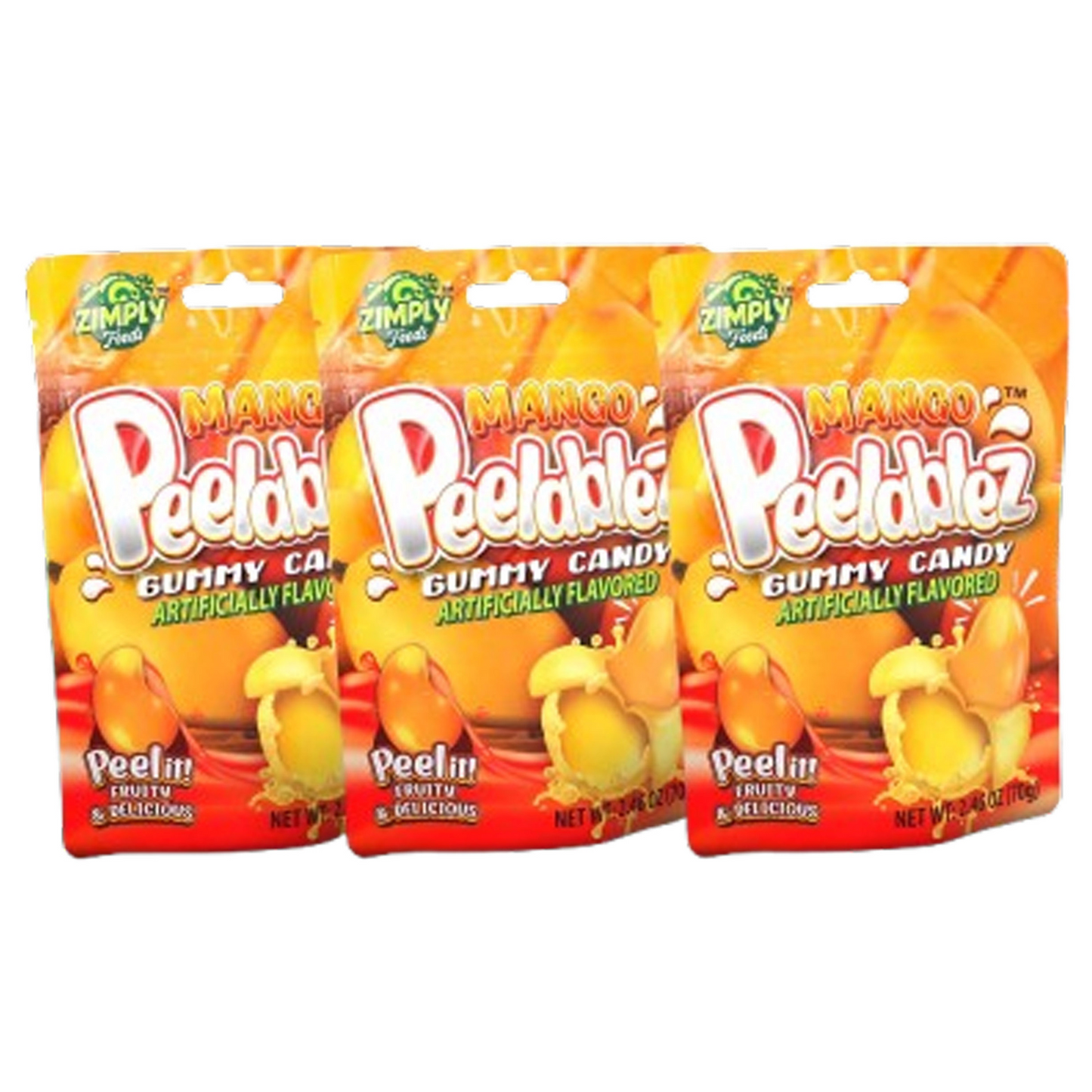 3 Pack Peelable Mango Gummies - 2.46 Oz Ea - 4D Peeling Gummy Candy Fruity Snack
