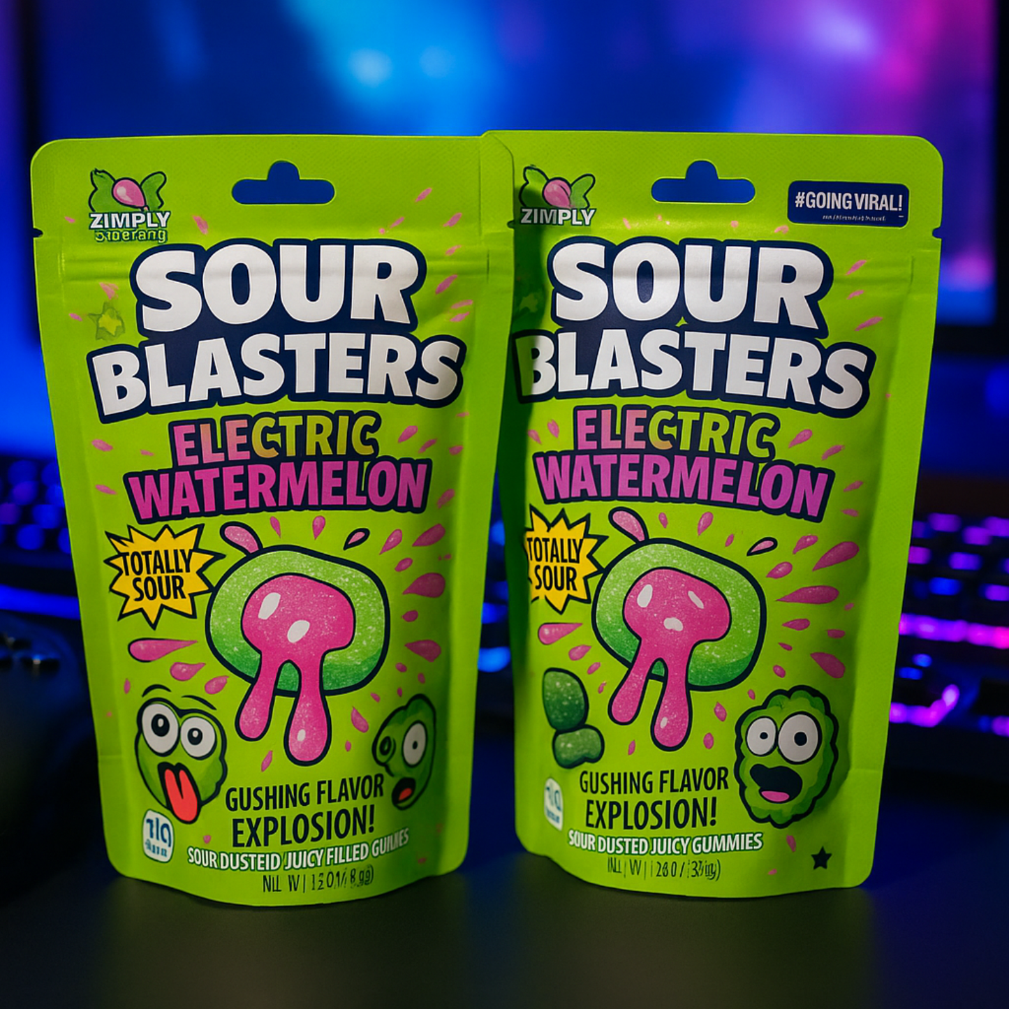 Sour Blasters Extreme Sour Electric Watermelon Gummies • 2 Packs Each 5.29 Oz Each • Juicy Liquid Center • Super Sour Blast Candy Challenge • Flavor Explosion Treat
