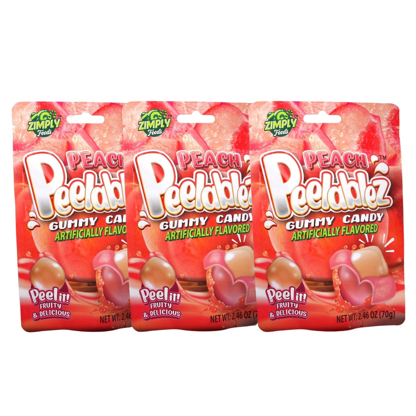 3 Pack Peelable Peach Gummies - 2.46 Oz Ea - 4D Peeling Gummy Candy Fruity Snack