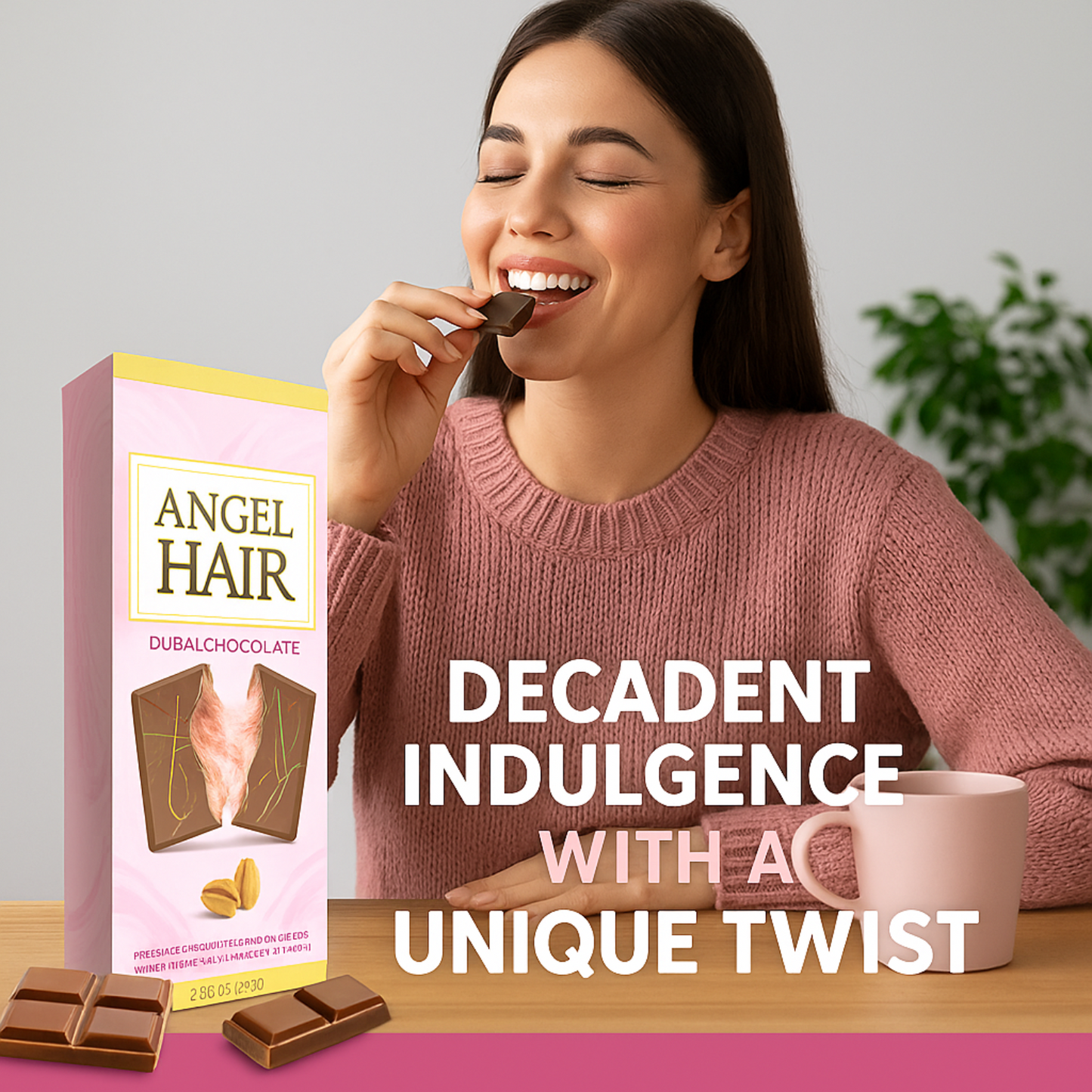 2 Pack 2.65 Oz Angel Hair Pink Chocolate Bars  🍫 Viral Pink Milk Chocolate with Cotton Candy & Pistachio Cream ✨ Trending Gourmet Snack Gift