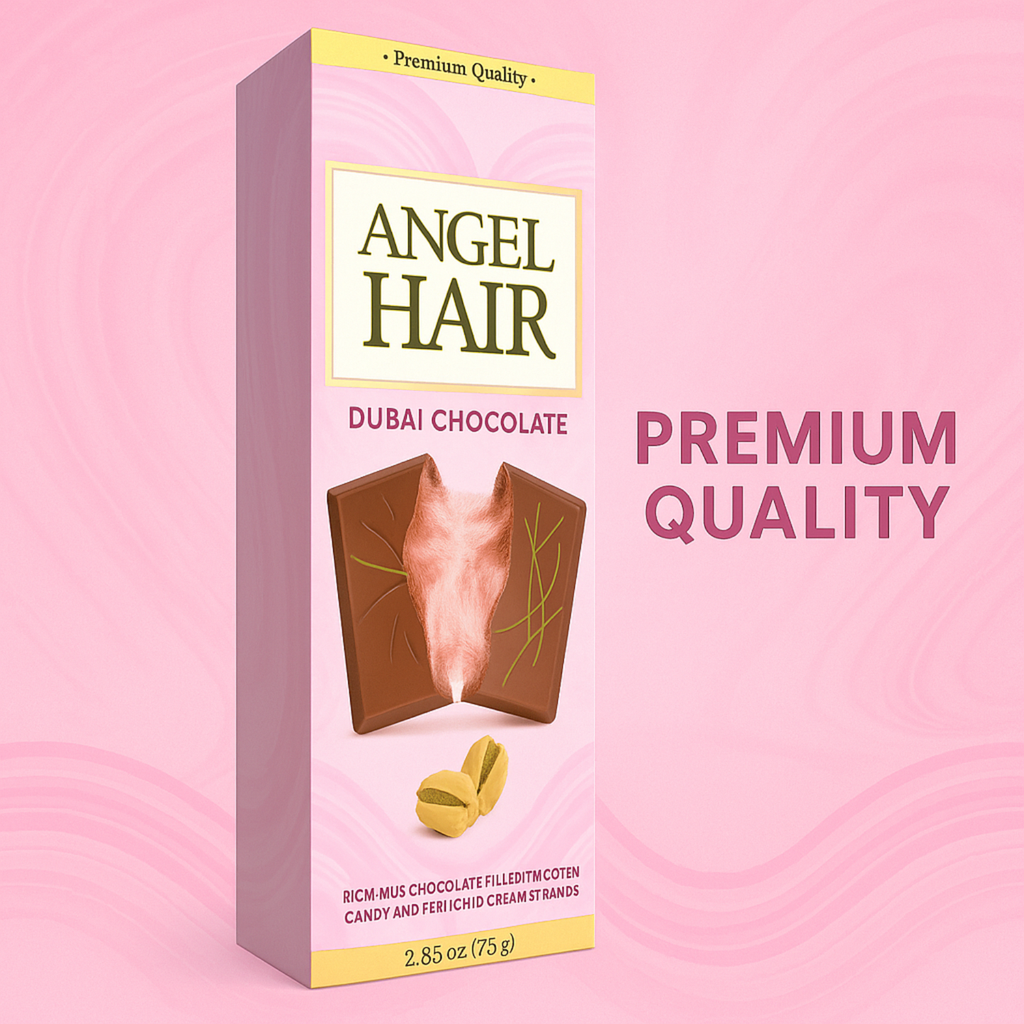 2 Pack 2.65 Oz Angel Hair Pink Chocolate Bars  🍫 Viral Pink Milk Chocolate with Cotton Candy & Pistachio Cream ✨ Trending Gourmet Snack Gift