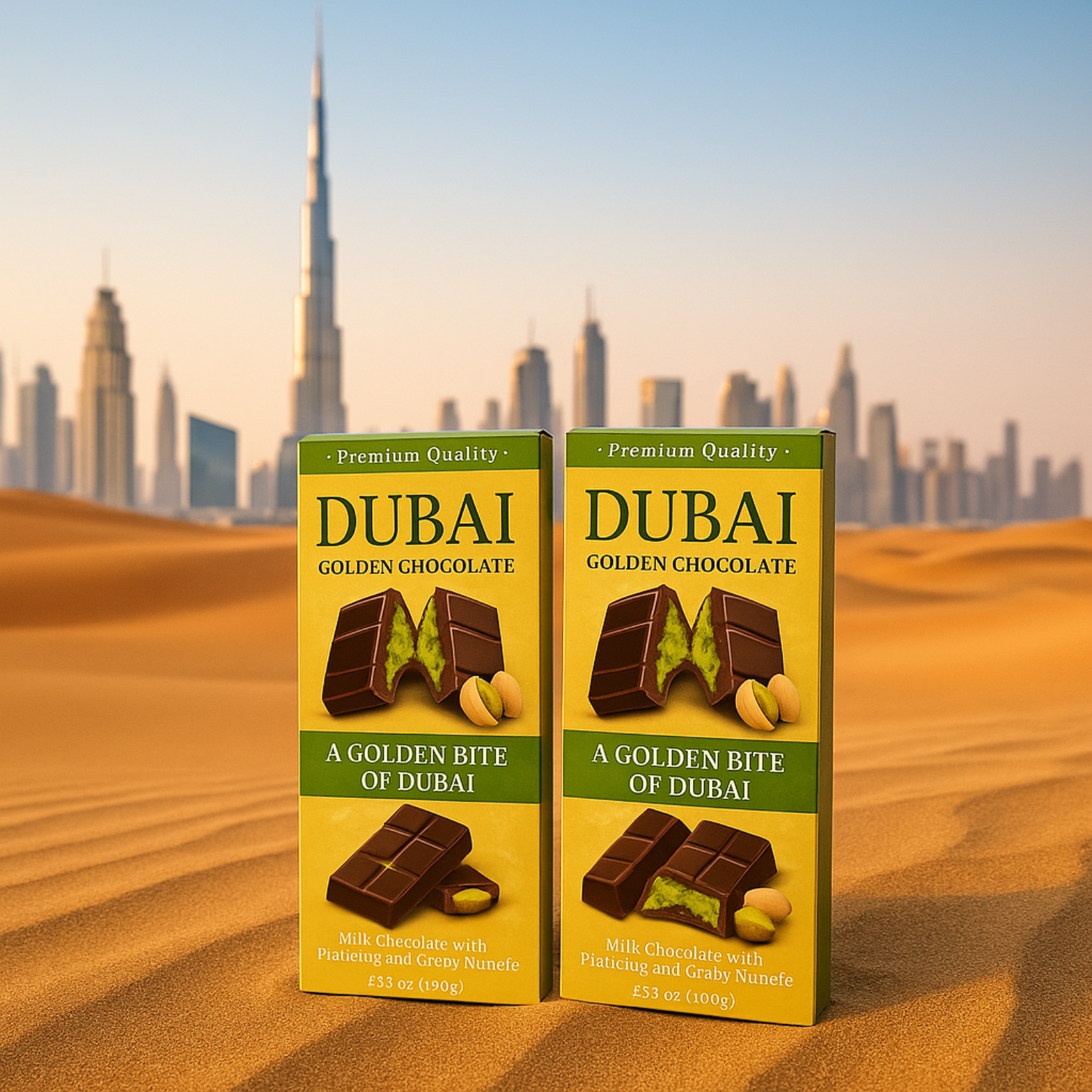 Dubai Chocolate Bars 2 Pack – Premium Milk Chocolate with Pistachio & Kunefe Filling | Luxury Exotic Treats | Golden Bite of Dubai