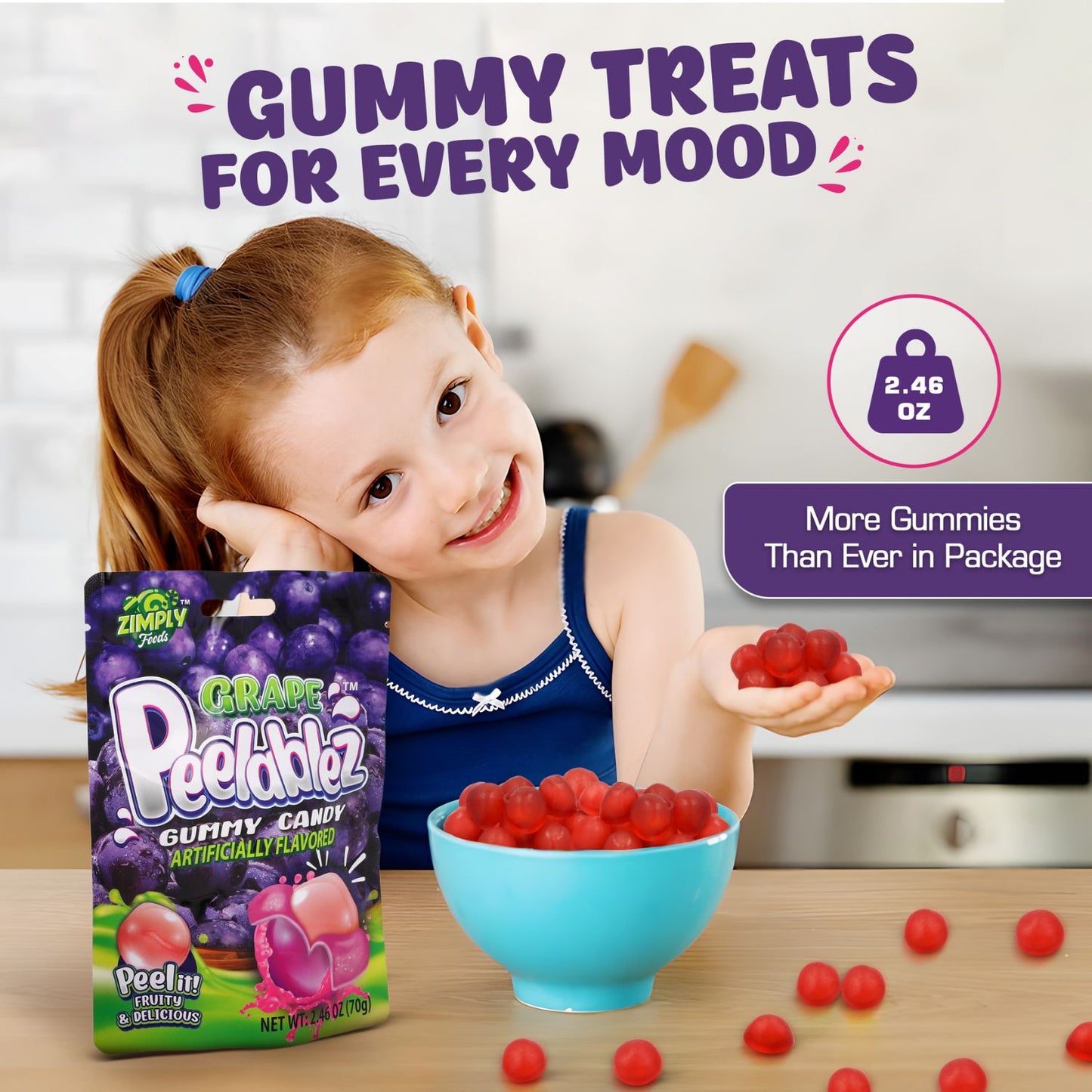 3 Pack Peelable Grape Gummies - 2.46 Oz Ea - 4D Peeling Gummy Candy Fruity Snack