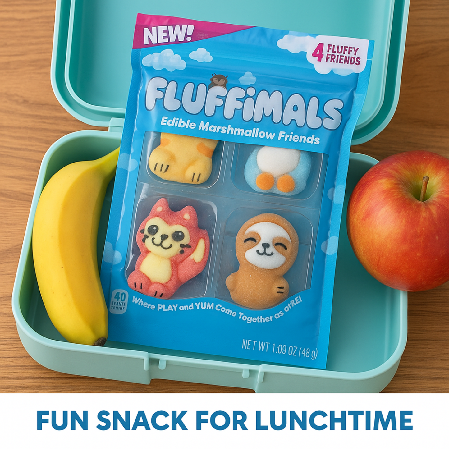 Fluffimals 4 Pcs Each Pack Edible Marshmallow Friends | Colorful 3D Animal-Shaped Candy Treats with Unique Flavors | Fun Character Snacks for Kids | Novelty Gift Set & Collectible Sweet Marshmallow Bites