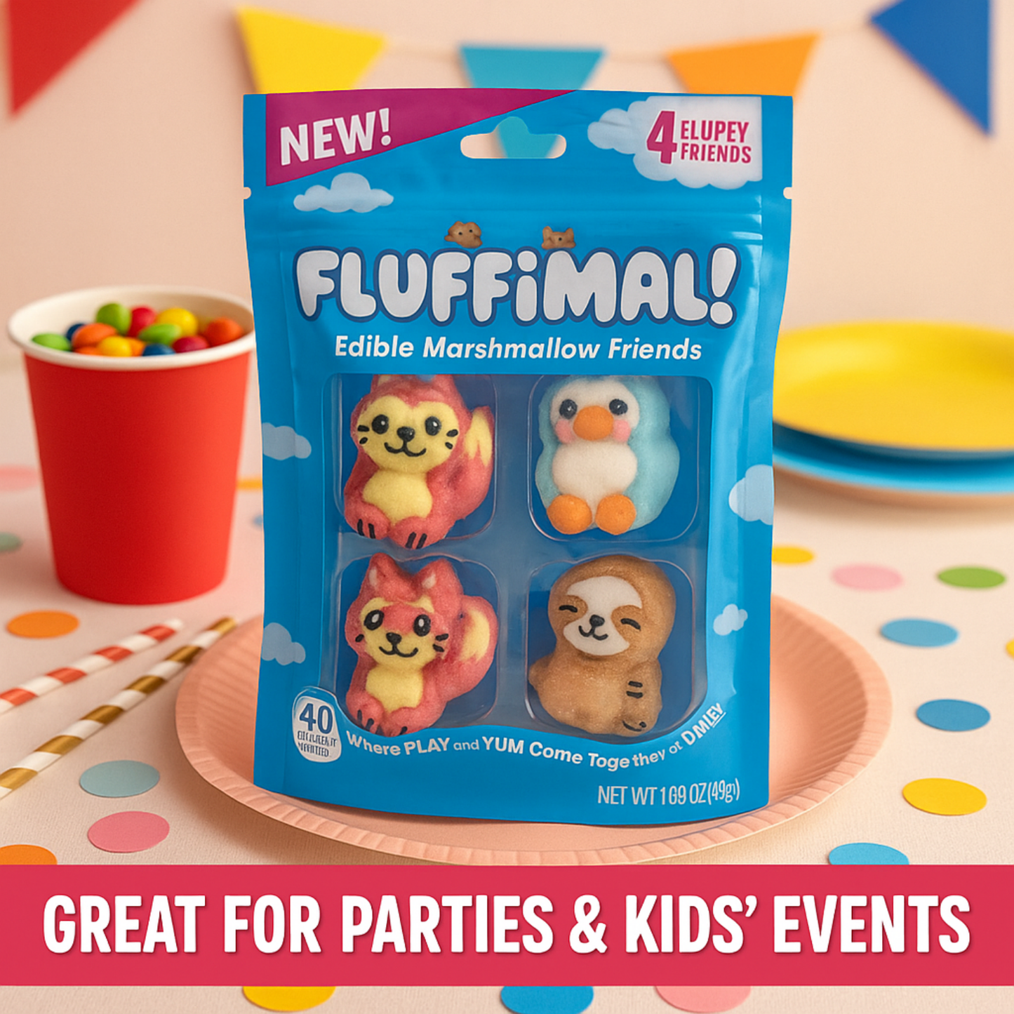 Fluffimals 4 Pcs Each Pack Edible Marshmallow Friends | Colorful 3D Animal-Shaped Candy Treats with Unique Flavors | Fun Character Snacks for Kids | Novelty Gift Set & Collectible Sweet Marshmallow Bites