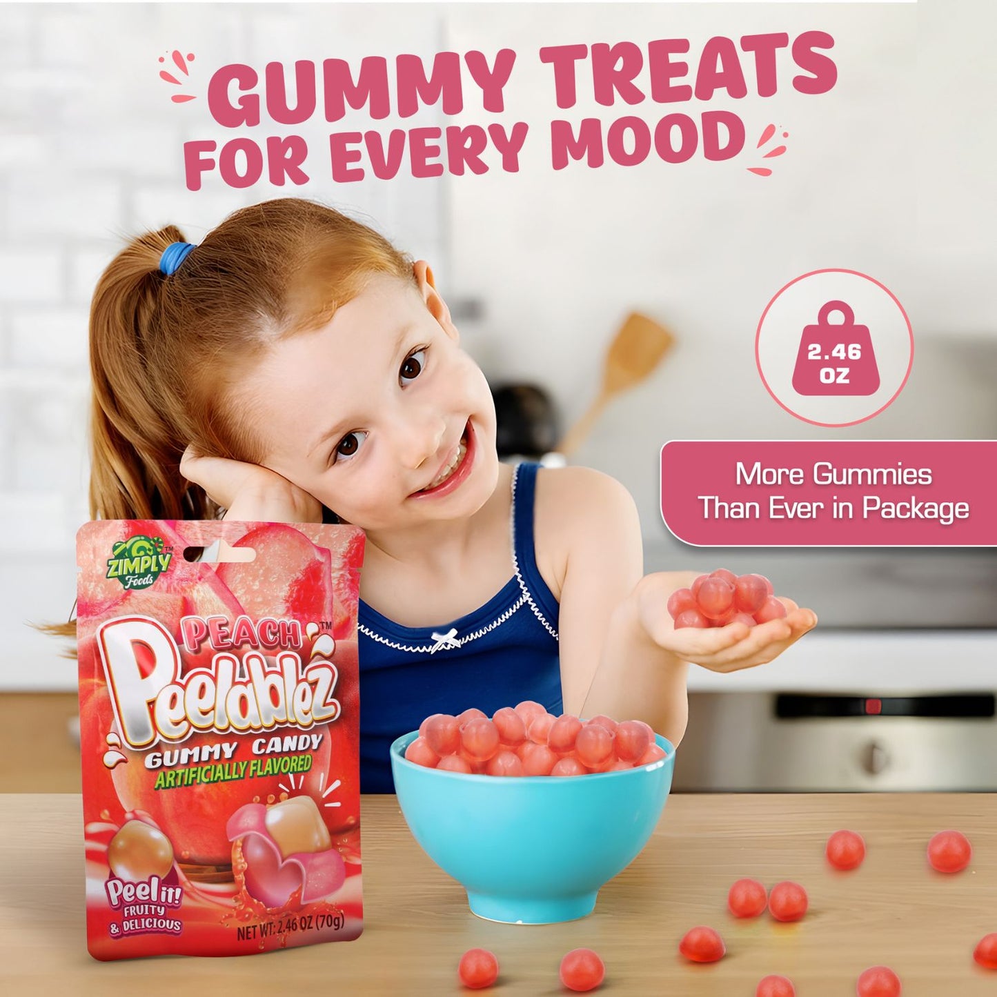 3 Pack Peelable Peach Gummies - 2.46 Oz Ea - 4D Peeling Gummy Candy Fruity Snack