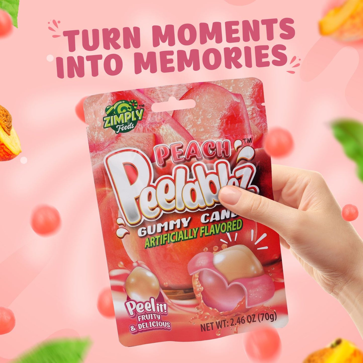 3 Pack Peelable Peach Gummies - 2.46 Oz Ea - 4D Peeling Gummy Candy Fruity Snack