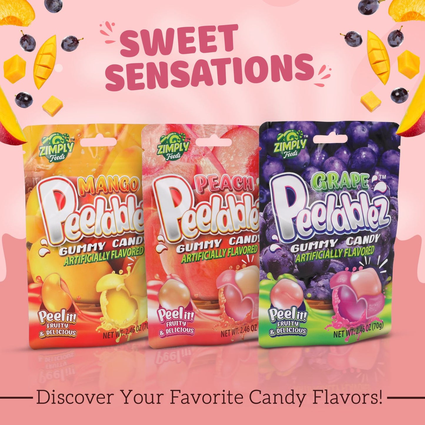 3 Pack Peelable Peach Gummies - 2.46 Oz Ea - 4D Peeling Gummy Candy Fruity Snack