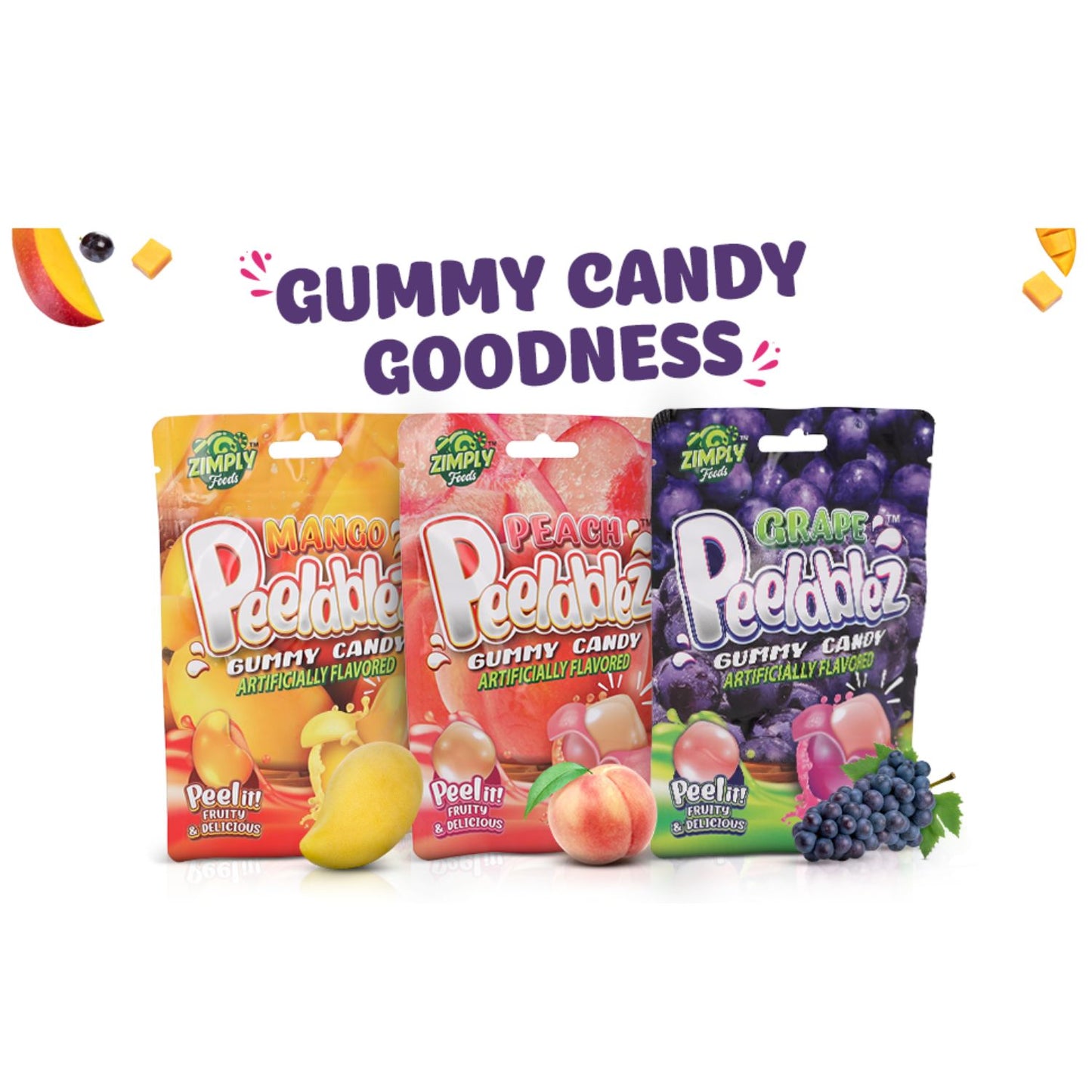 3 Pack Peelable Grape Gummies - 2.46 Oz Ea - 4D Peeling Gummy Candy Fruity Snack