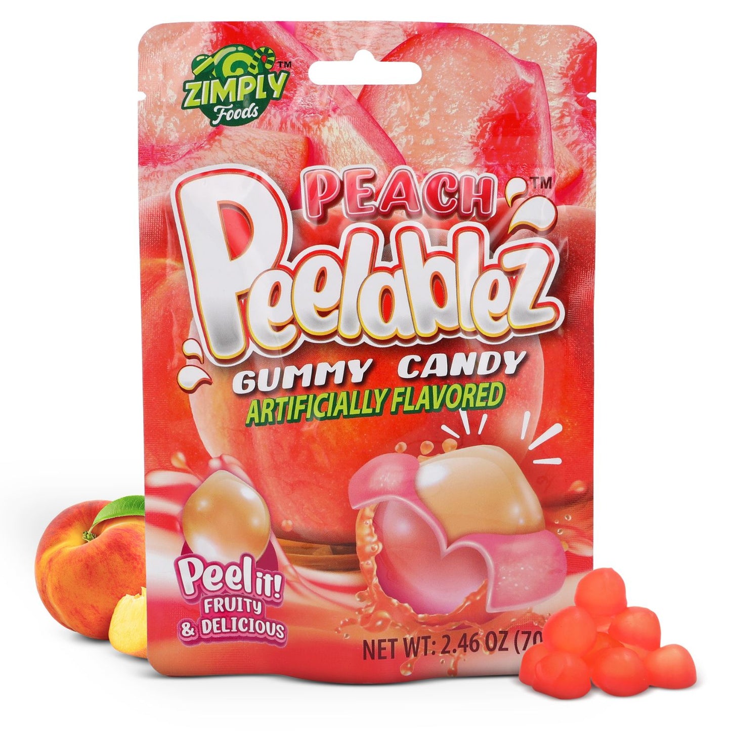 3 Pack Peelable Peach Gummies - 2.46 Oz Ea - 4D Peeling Gummy Candy Fruity Snack