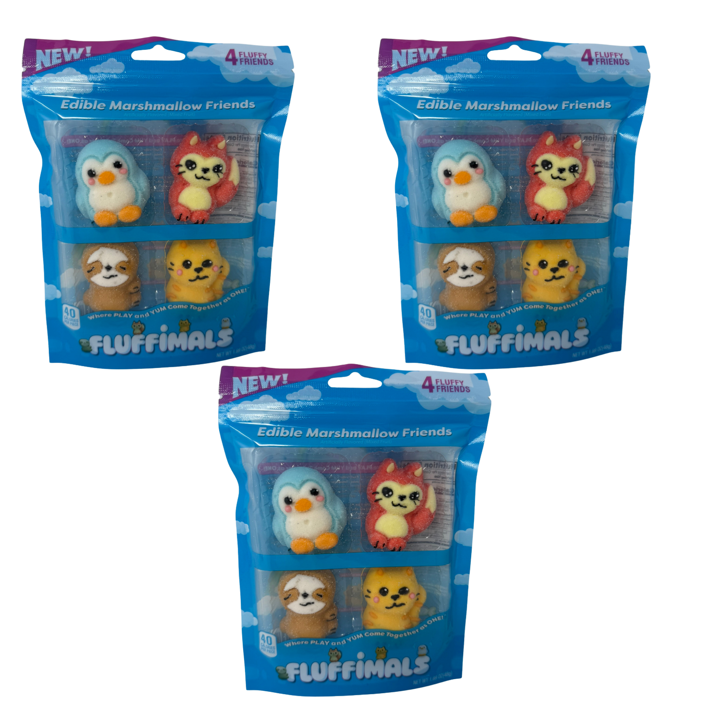 Fluffimals 4 Pcs Each Pack Edible Marshmallow Friends | Colorful 3D Animal-Shaped Candy Treats with Unique Flavors | Fun Character Snacks for Kids | Novelty Gift Set & Collectible Sweet Marshmallow Bites