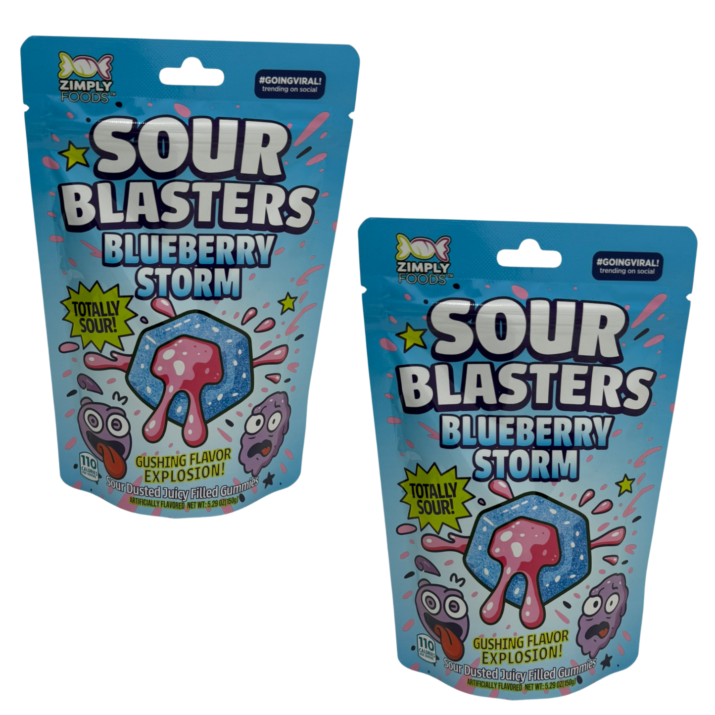 Sour Blasters Blueberry Flavored Sour Gummies - Blueberry Storm Flavor Sour Gummies 2 Packs Each 5.29 Oz • Sour Blasters  • Super Sour Burst • Juicy Filled Candy • Intense Flavor Explosion
