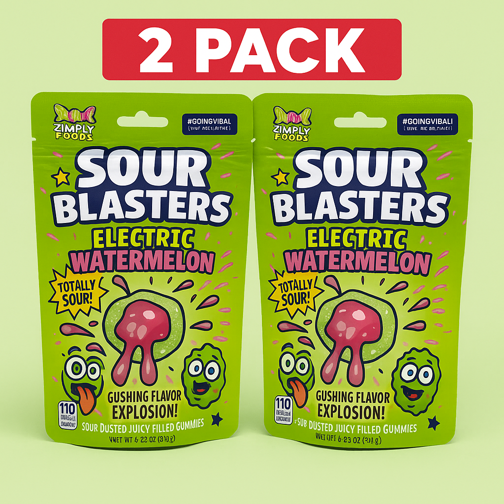 Sour Blasters Extreme Sour Electric Watermelon Gummies • 2 Packs Each 5.29 Oz Each • Juicy Liquid Center • Super Sour Blast Candy Challenge • Flavor Explosion Treat