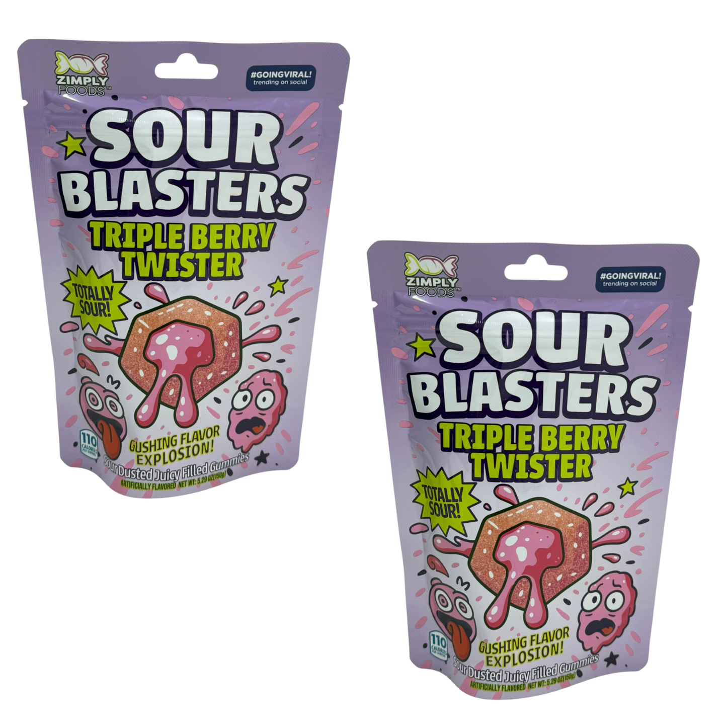 Sour Blasters Extreme Sour Triple Berry Gummies • 2 Packs Each 5.29 Oz Each • Juicy Liquid Center • Super Sour Blast Candy Challenge • Flavor Explosion Treat