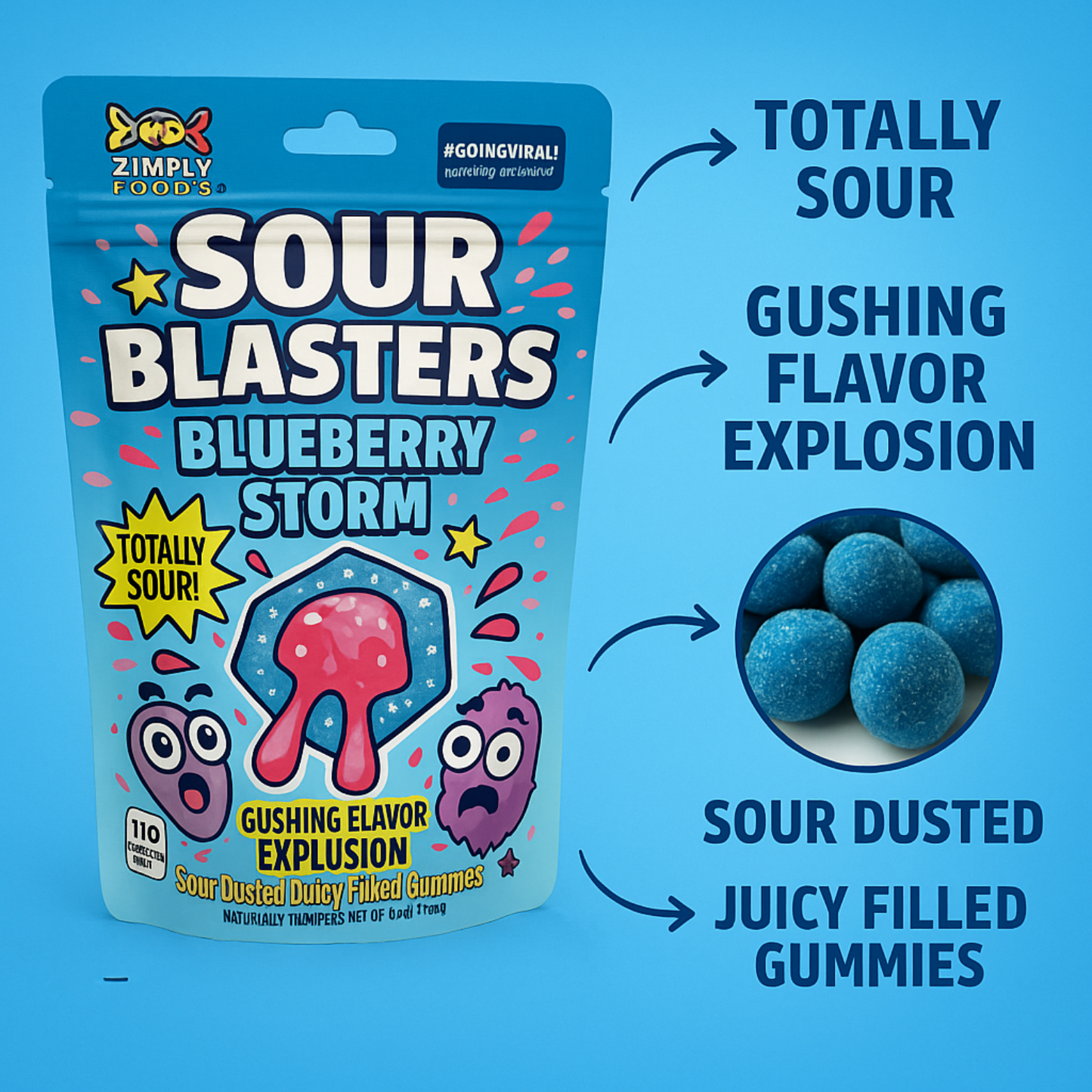 Sour Blasters Blueberry Flavored Sour Gummies - Blueberry Storm Flavor Sour Gummies 2 Packs Each 5.29 Oz • Sour Blasters  • Super Sour Burst • Juicy Filled Candy • Intense Flavor Explosion