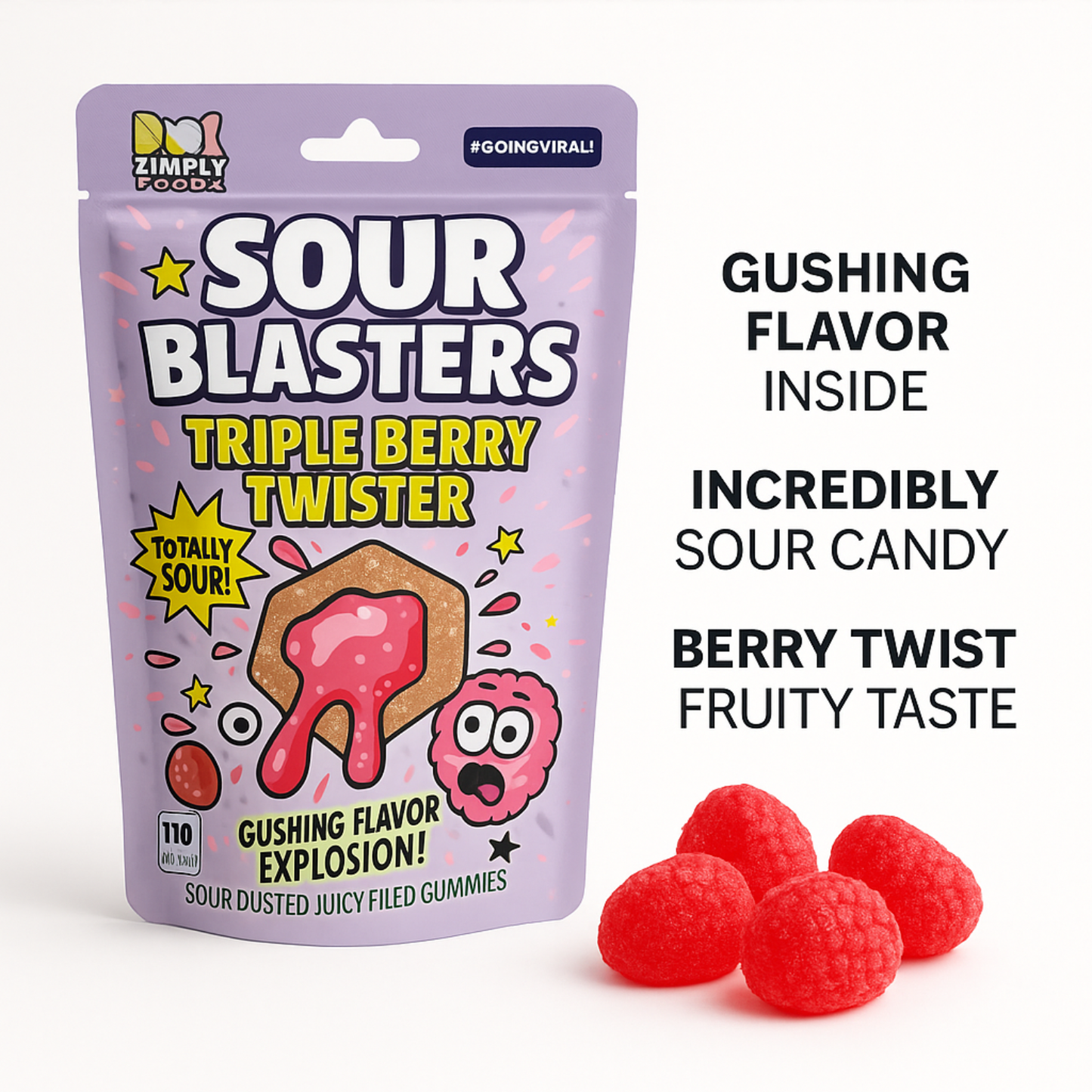 Sour Blasters Extreme Sour Triple Berry Gummies • 2 Packs Each 5.29 Oz Each • Juicy Liquid Center • Super Sour Blast Candy Challenge • Flavor Explosion Treat