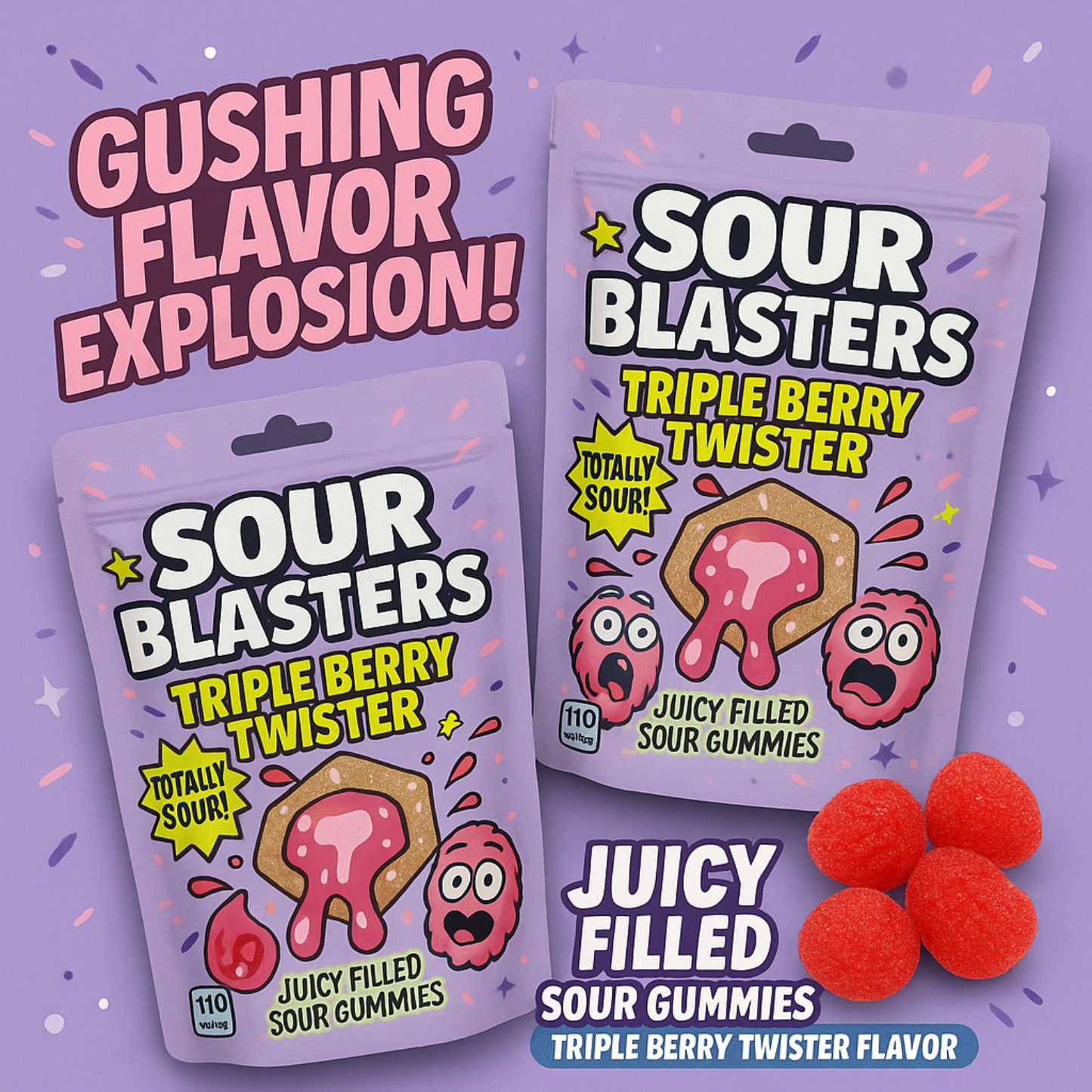 Sour Blasters Extreme Sour Triple Berry Gummies • 2 Packs Each 5.29 Oz Each • Juicy Liquid Center • Super Sour Blast Candy Challenge • Flavor Explosion Treat