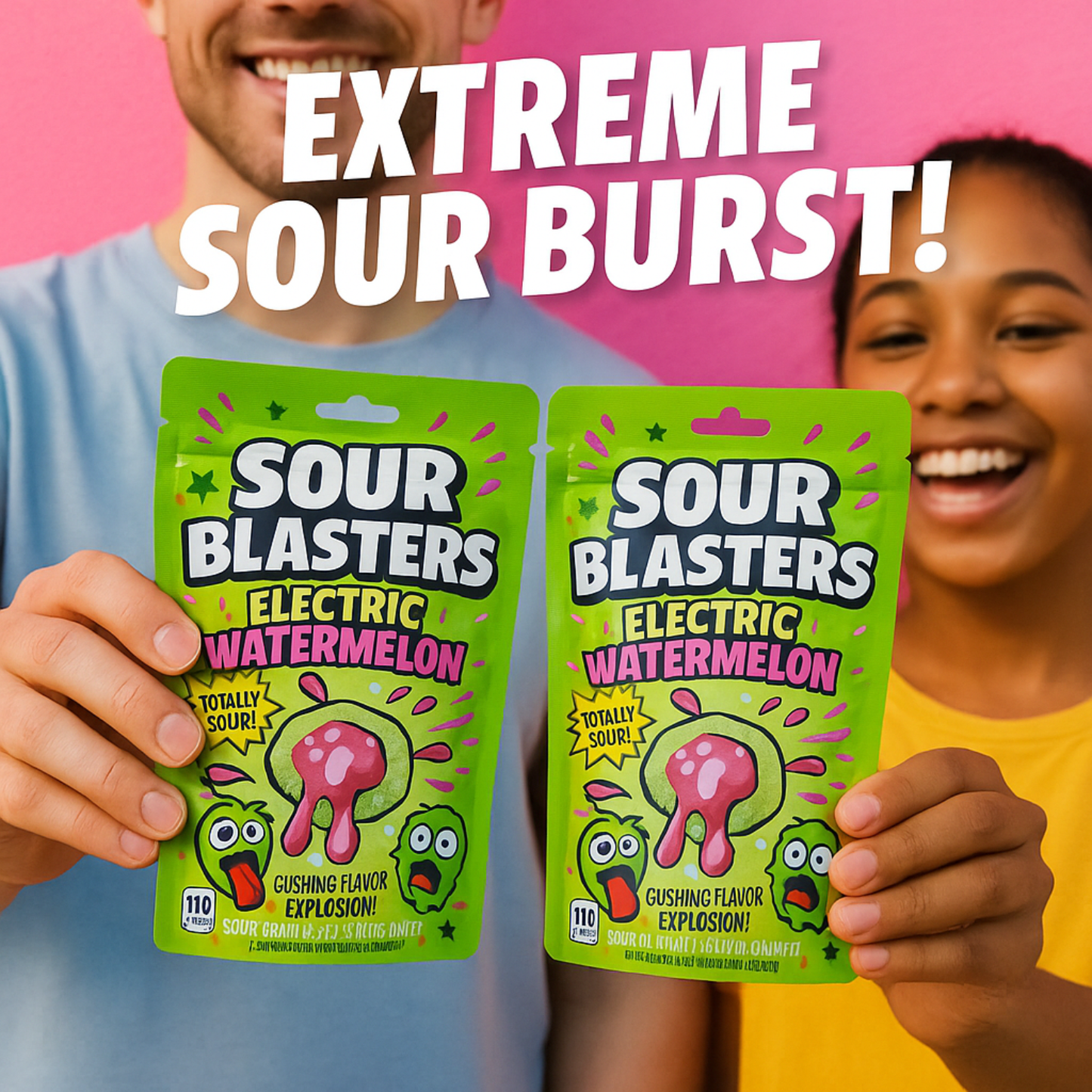Sour Blasters Extreme Sour Electric Watermelon Gummies • 2 Packs Each 5.29 Oz Each • Juicy Liquid Center • Super Sour Blast Candy Challenge • Flavor Explosion Treat