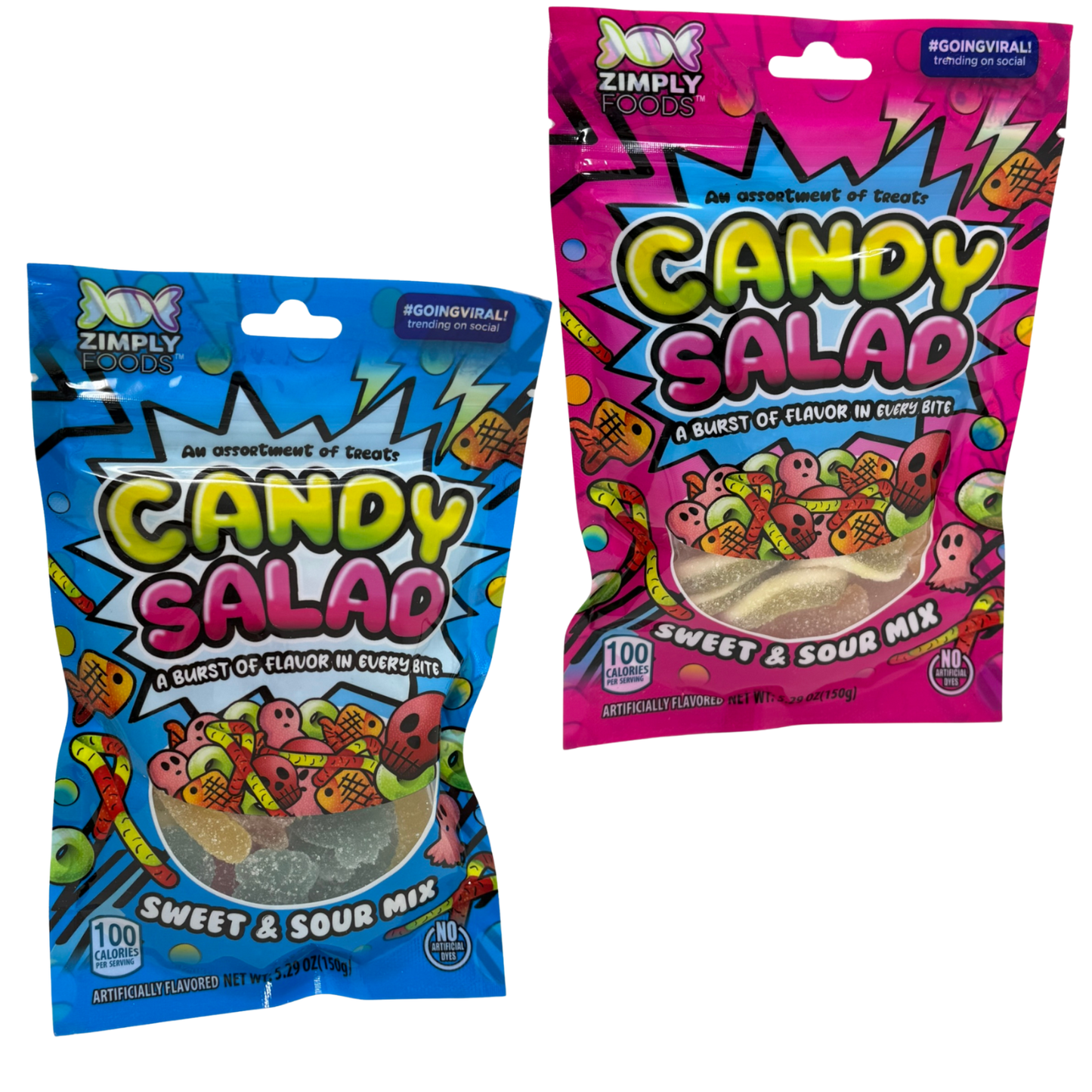 2 Packs Sweet & Sour Gummies – Mixed Candy Salad Gummies – Fun Shapes – 5.29oz Bags – Flavor Burst Chewy Treats