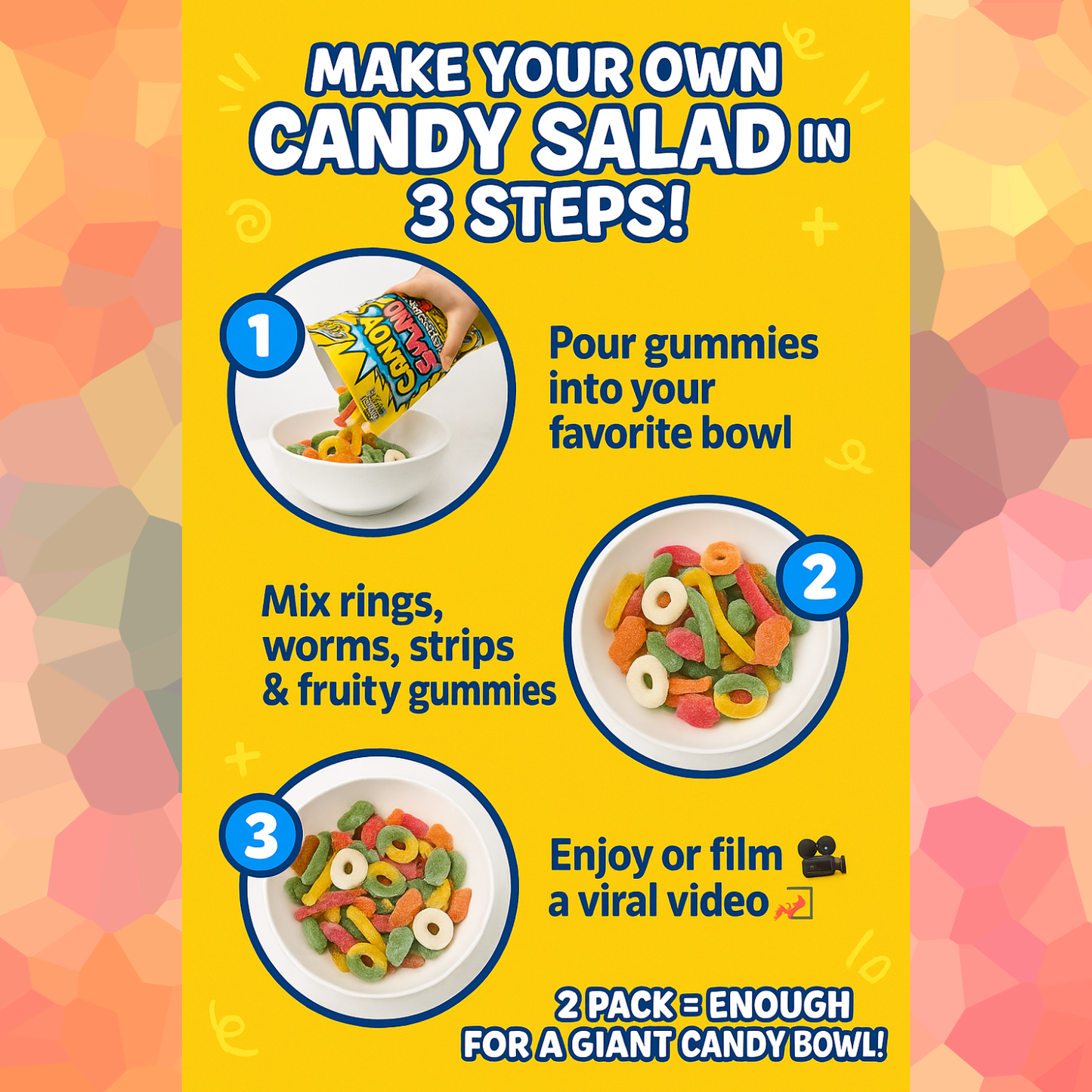 2 Packs Sweet & Sour Gummies – Mixed Candy Salad Gummies – Fun Shapes – 5.29oz Bags – Flavor Burst Chewy Treats