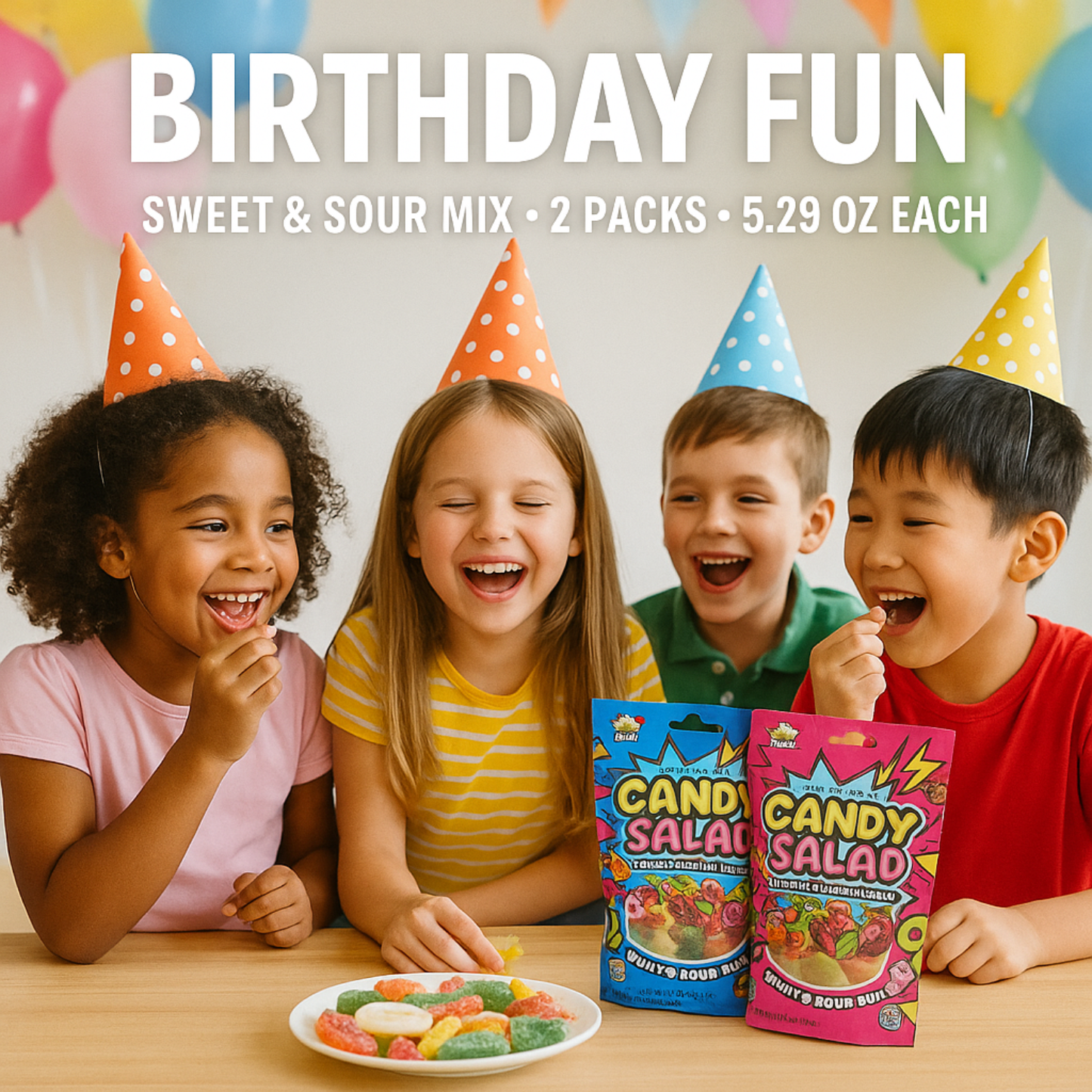 2 Packs Sweet & Sour Gummies – Mixed Candy Salad Gummies – Fun Shapes – 5.29oz Bags – Flavor Burst Chewy Treats