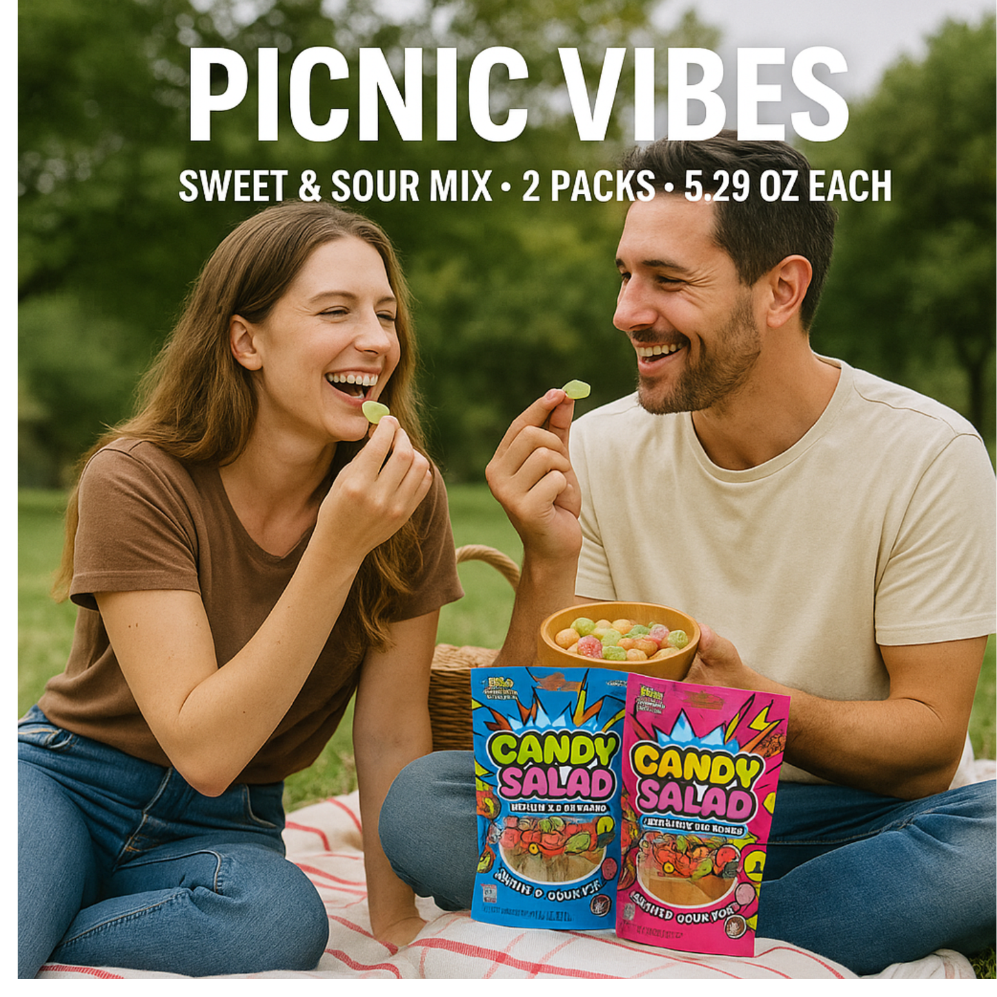 2 Packs Sweet & Sour Gummies – Mixed Candy Salad Gummies – Fun Shapes – 5.29oz Bags – Flavor Burst Chewy Treats