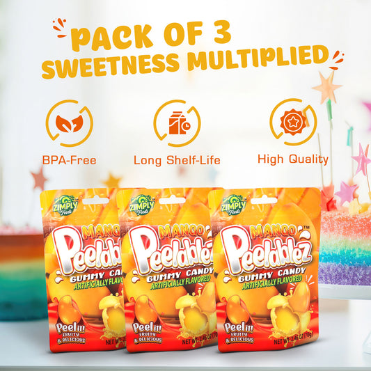 3 Pack Peelable Mango Gummies - 2.46 Oz Ea - 4D Peeling Gummy Candy Fruity Snack