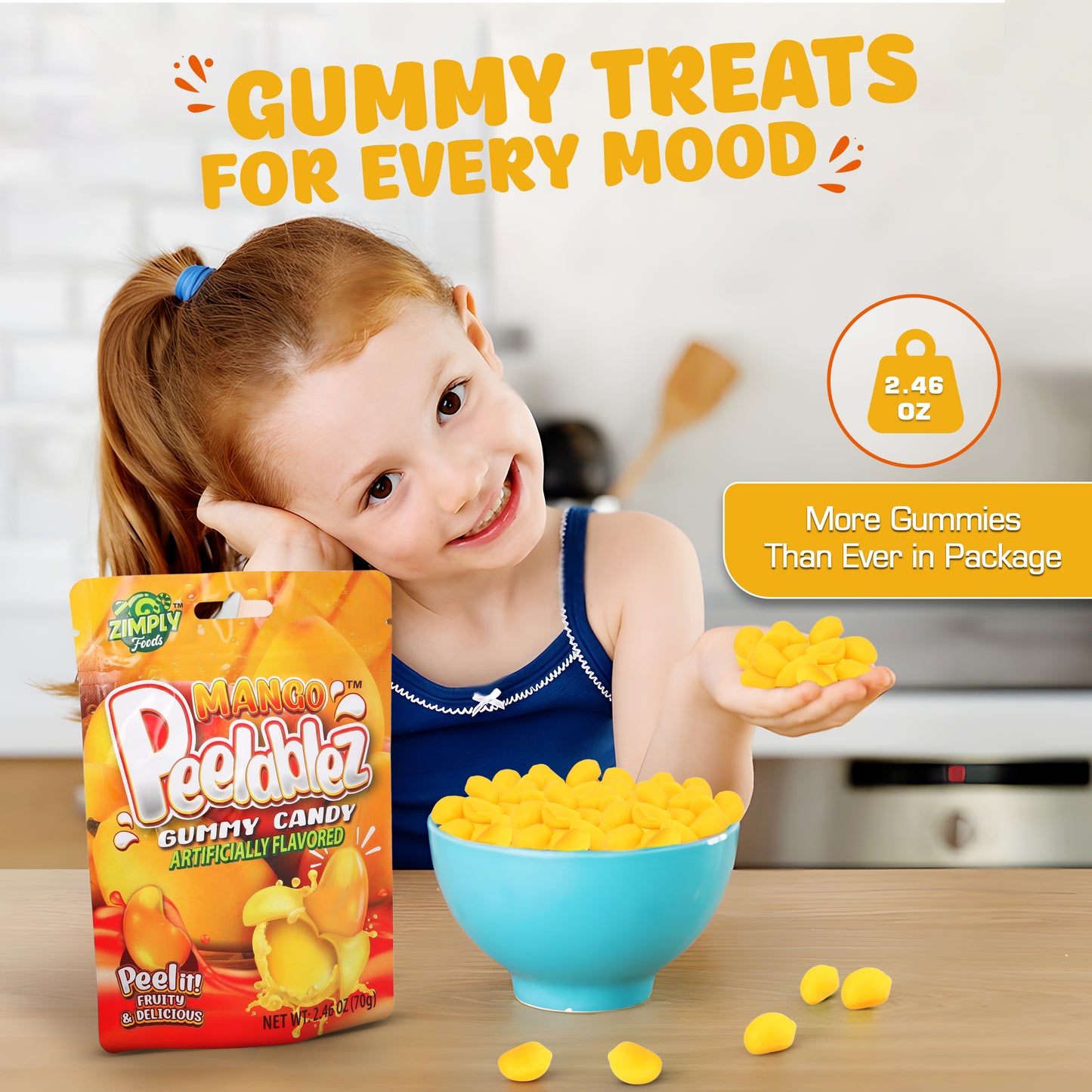 3 Pack Peelable Mango Gummies - 2.46 Oz Ea - 4D Peeling Gummy Candy Fruity Snack